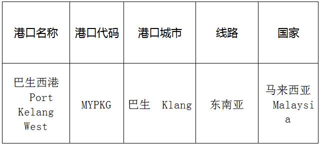 巴生西港(Portkelangwest)的港口名稱、港口代碼、路線、所在國家