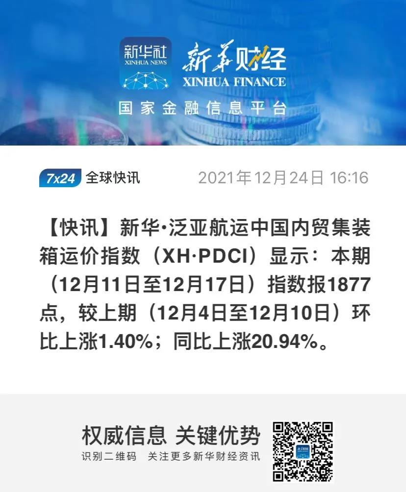 【內貿】最新新華·泛亞航運中國內貿集裝箱運價指數